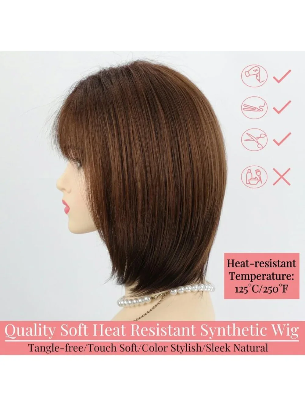 Women's Omber Brown 12 Inch Mid Length Heat Synthetic Straight Layered Bob Wigs